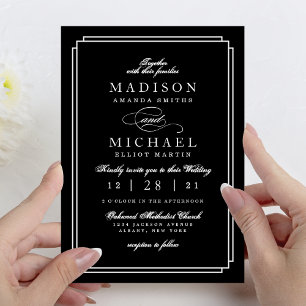 Convite de Casamento Simples Preto e Branco Modern