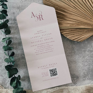 Convite de casamento simples Rosa Bege Código QR A