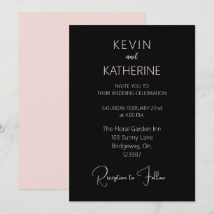 Convite de Casamento Simples Rosa Poeirenta Preto