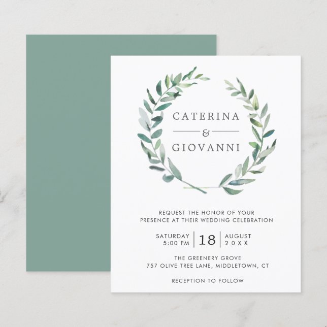Convite de Casamento Simples Rústico com Vegetação (Frente/Verso)