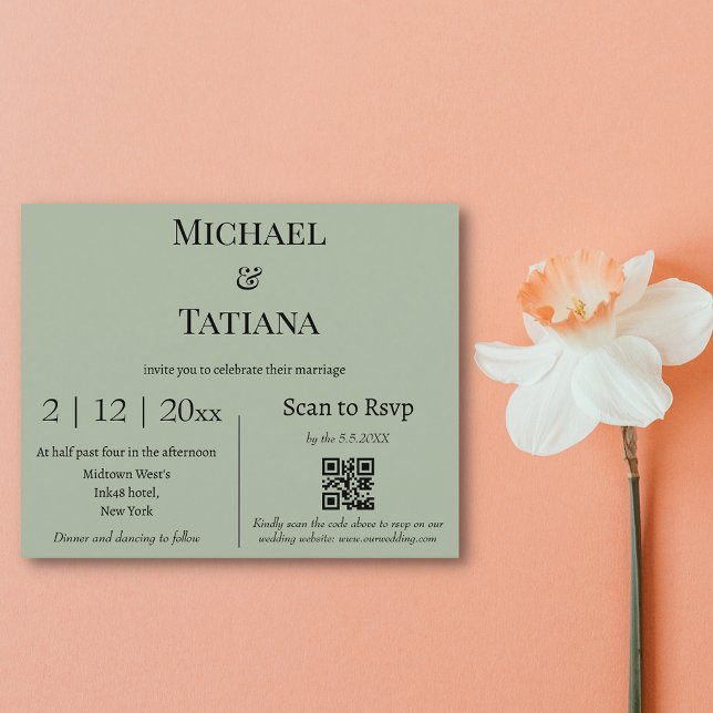 convite de casamento simples sage green rsvp qr co (Criador carregado)