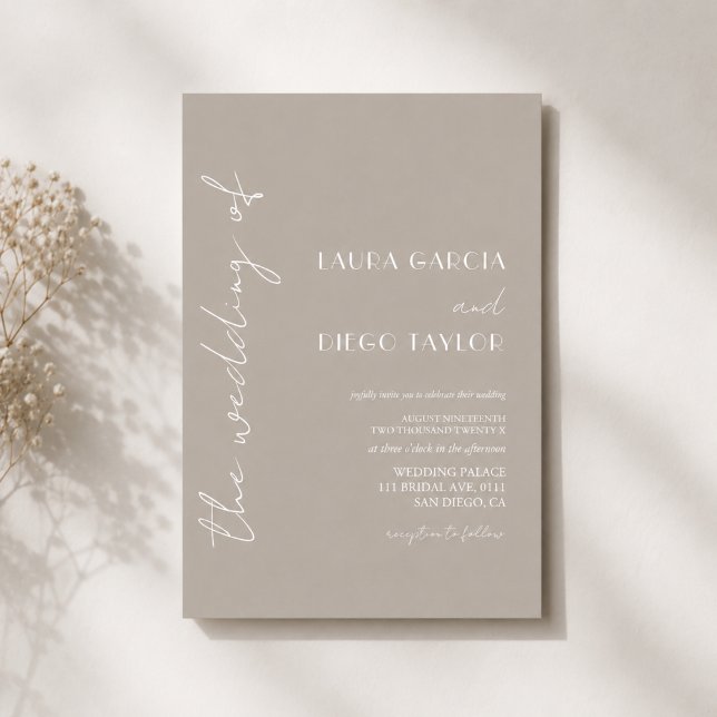 Convite de Casamento Simples Taupe Moderno (Criador carregado)