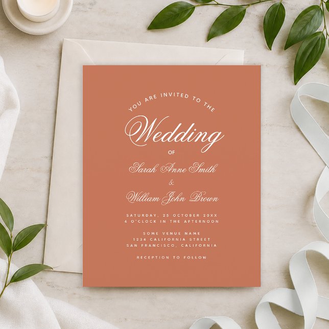 Convite de Casamento Simples Terracota Branco (Criador carregado)