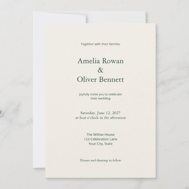 Convite de Casamento Simples Verde Marfim com Deta (Frente)