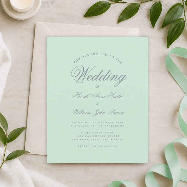 Convite de Casamento Simples Verde Menta e Cinza (Criador carregado)
