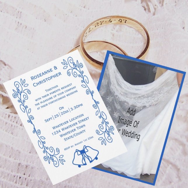 Convite de Casamento Sinos Azul Safira com Desenho (Criador carregado)