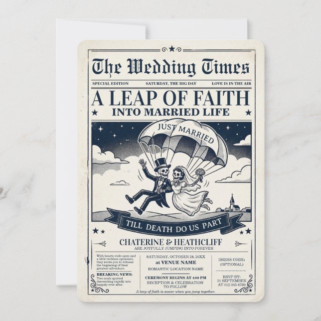 Convite de Casamento Skeletons Leap of Faith (Frente)