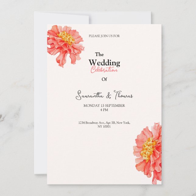 convite de casamento sofisticado com rosas Peach B (Frente)