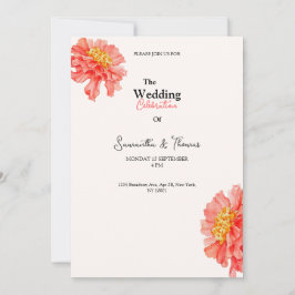 convite de casamento sofisticado com rosas Peach B