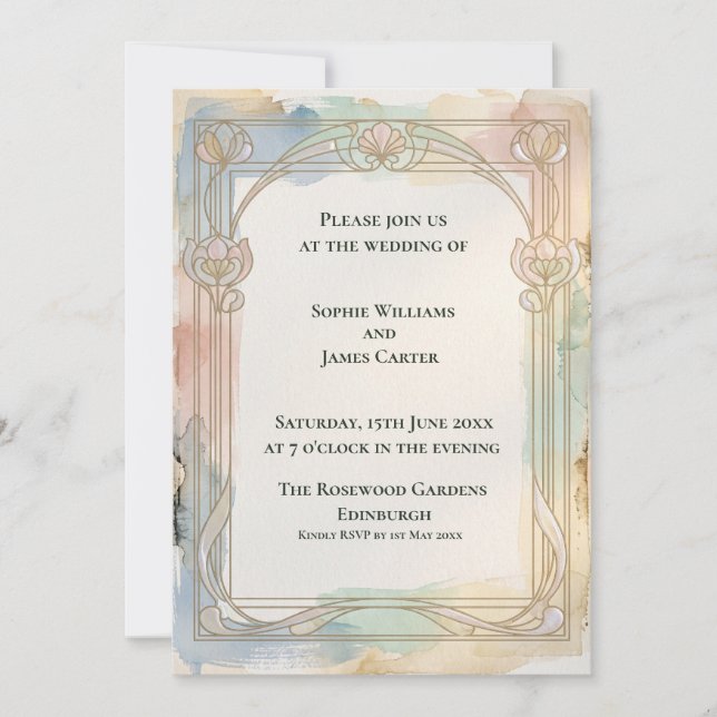 Convite de Casamento Soft Pastel Nouveau (Frente)