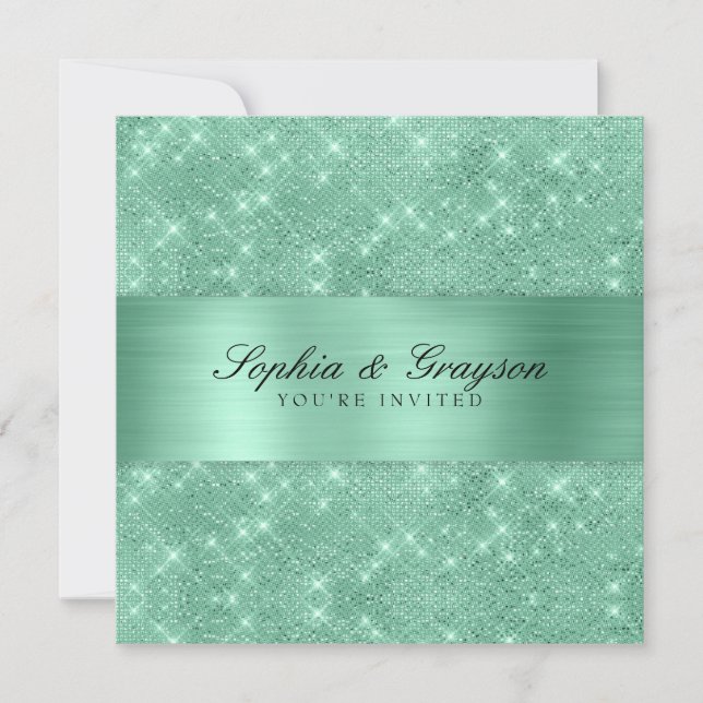 Convite de casamento Sparkle Verde da Imagem da Fa (Frente)