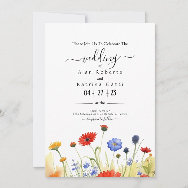 Convite de Casamento Spring Meadow Wildflowers (Frente)