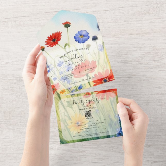 Convite de Casamento SpringMeadow Wildflowers Tudo (Aba destacável)