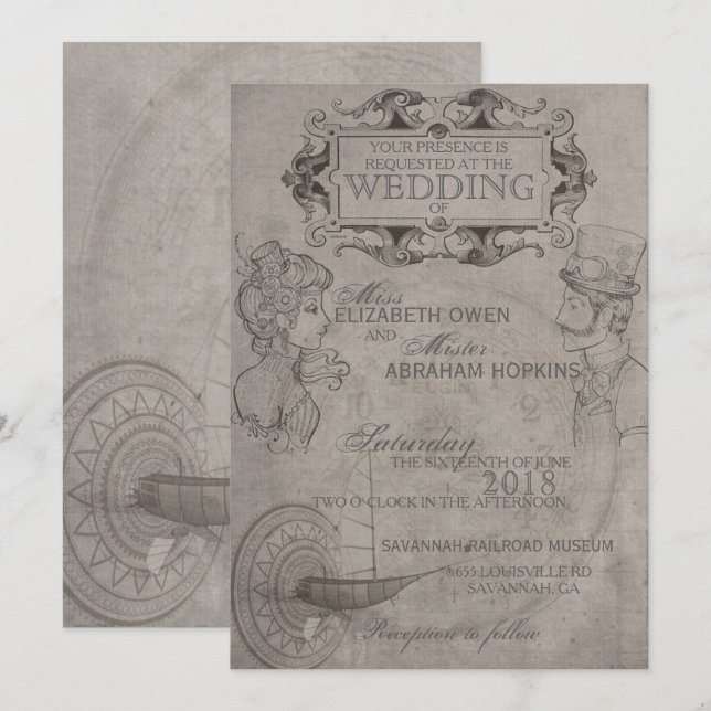 Convite de Casamento Steampunk (Frente/Verso)