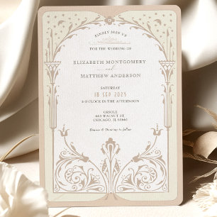 Convite de Casamento Storybook Cream Taupe Eleganc