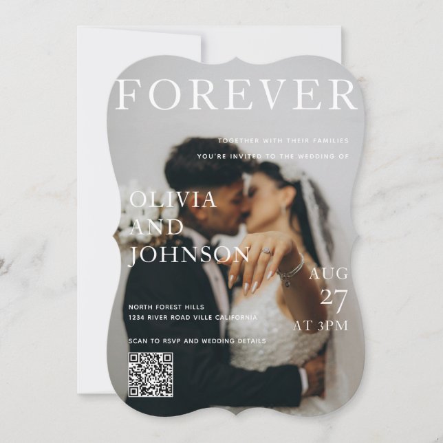 Convite de Casamento Stylish Magazine Style com Có (Frente)