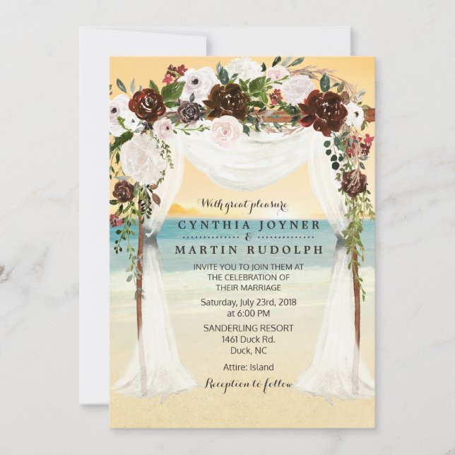 Convite de Casamento Sunset Beach Arbor (Frente)