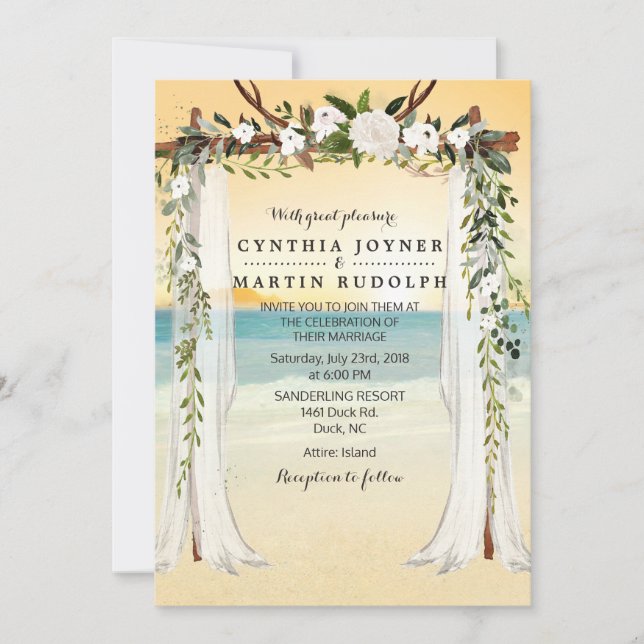 Convite de Casamento Sunset Beach Arbor (Frente)