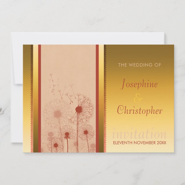 Convite de Casamento Sunshine Dandelion Dourado (Frente)