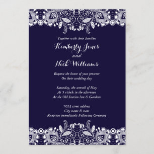 Convite de Casamento Sweet White Lace Azul Real