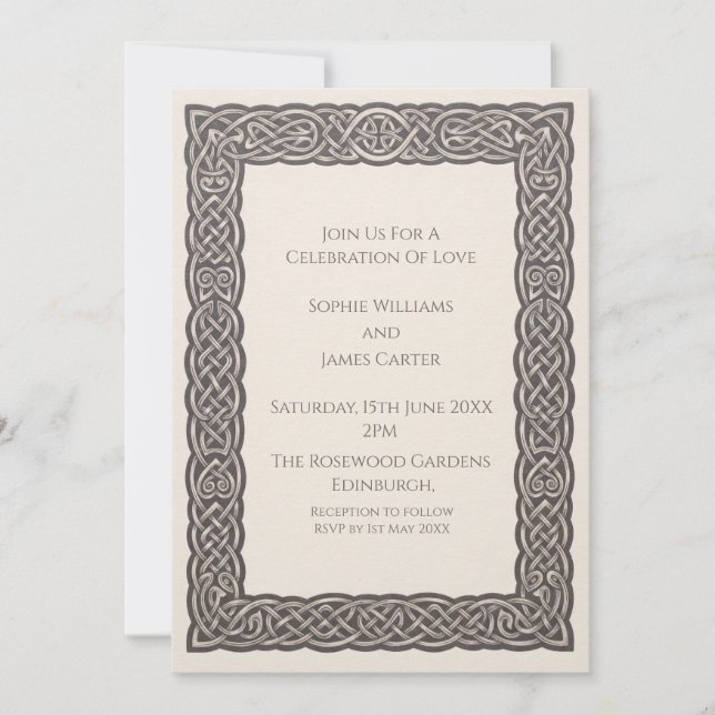 Convite de Casamento Taupe Celtic Knot (Frente)