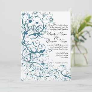 Convite de Casamento Teal Birds & Swirls