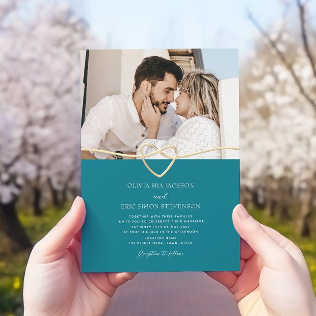 Convite de Casamento Teal com Código QR (Criador carregado)