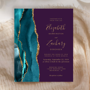 Convite de Casamento Teal Dourado Ágata Roxo Orçam