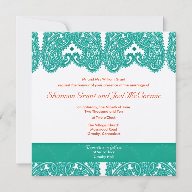 Convite de casamento Teal e Coral (Frente)