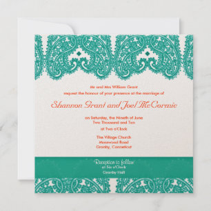 Convite de casamento Teal e Coral