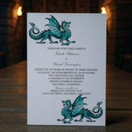 Convite de casamento Teal Medieval Dragon