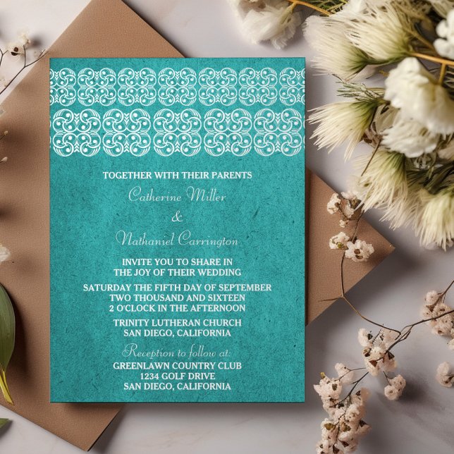 Convite de casamento Teal Modern Bohemian (Teal Modern Bohemian Wedding Invite)