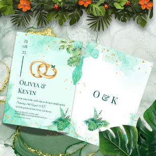 Convite de Casamento Teal Tropical Gold Monstera