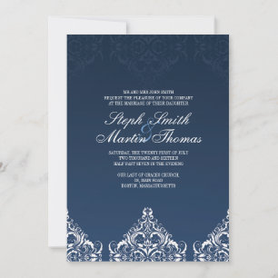 Convite de Casamento tema damasco Azul