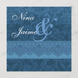 Convite de Casamento tema damasco Azul E403