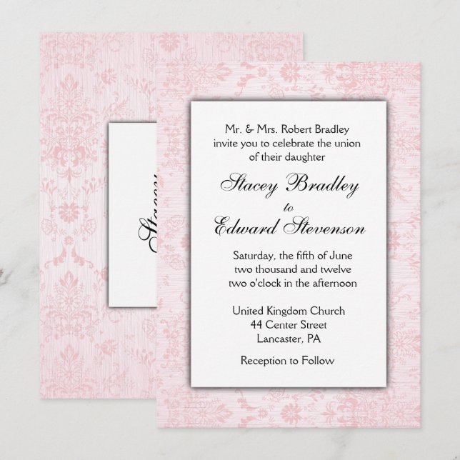Convite de Casamento tema damasco Rosa (Frente/Verso)