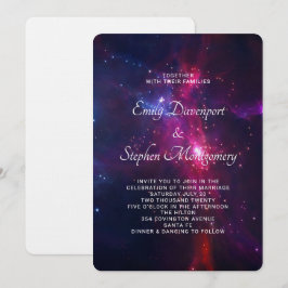 Convite de casamento tema Espaço Rosa e Roxo