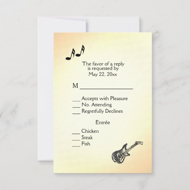 Convite de casamento tema guitarra amarelo (Frente)