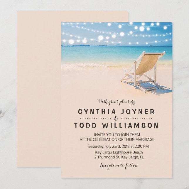 Convite de Casamento Tema Praia (Frente/Verso)