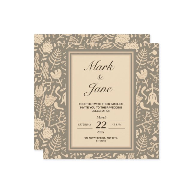 Convite de casamento temático de padrão de flores (Frente/Verso In Situ)