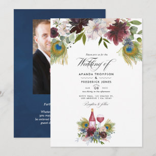 Convite de Casamento Temático de Vinho com Pavão e