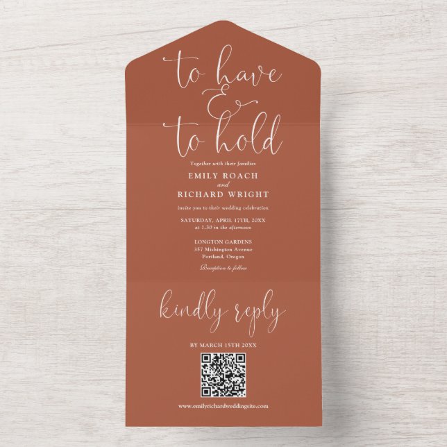 Convite de Casamento Terracota com QR Code Para Te (Interno)