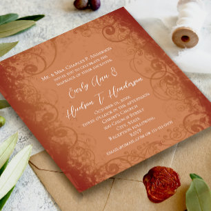 Convite de Casamento Terracota Coral Rodopio Rústi