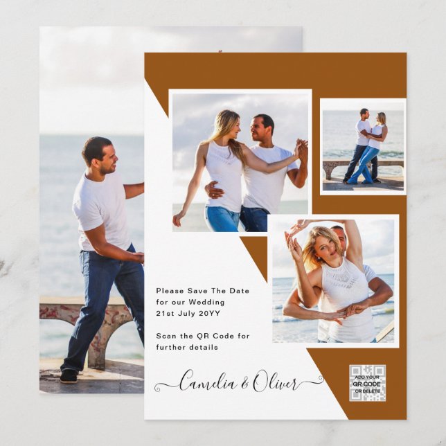 Convite de Casamento Terracota FOTO CÓDIGO QR Salv (Frente/Verso)