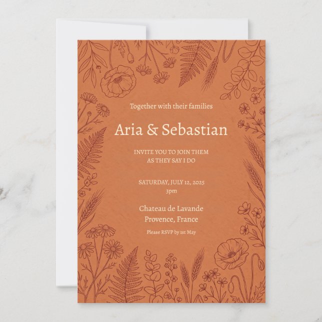 Convite de Casamento Terracota Paisley (Frente)