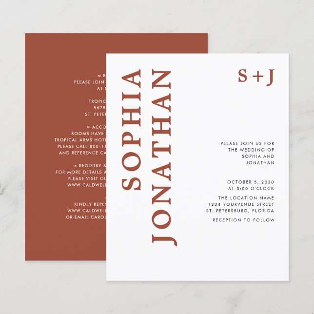 Convite de Casamento Terracota Tudo em Um Orçament (Frente/Verso)
