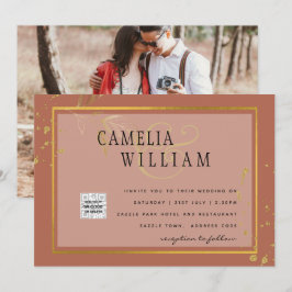 Convite de casamento Terracotta com código QR de F