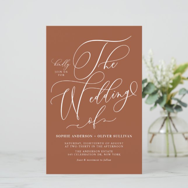 Convite De Casamento Terracotta Para Script Whimsi (Em pé/Frente)