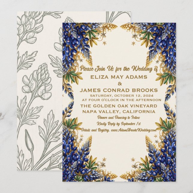 Convite de Casamento Texas Bluebonnet (Frente/Verso)