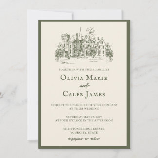 Convite de Casamento The Villa: Olive e Marfim